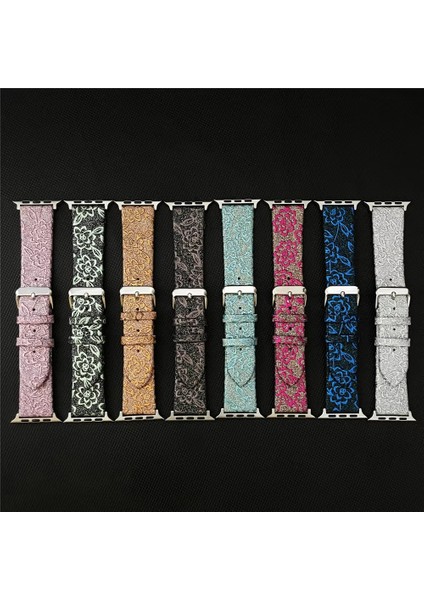 Apple Watch 1/2/3/4/5/6/7/se/8/9/10/ultra/ultra 2 Uyumlu 38-40-41-42-44-45-49MM Gül Desenli Çiçekli Floral Deri Akıllı Saat Kordon modelleri