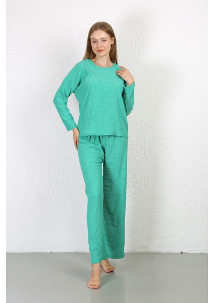Kadın Bürümcük Kumaş Pijama Takım Yeşil 4233 fırsatları