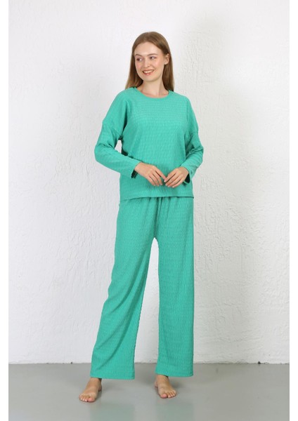 Kadın Bürümcük Kumaş Pijama Takım Yeşil 4233 fiyatları
