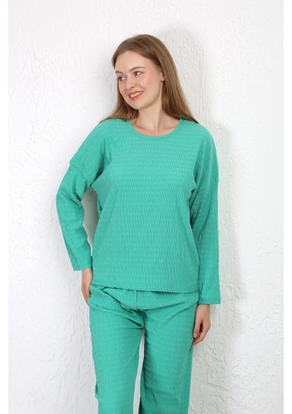 Kadın Bürümcük Kumaş Pijama Takım Yeşil 4233 modelleri