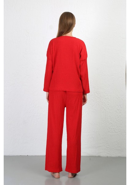 Kadın Bürümcük Kumaş Pijama Takım Kırmızı 4233 fırsatları