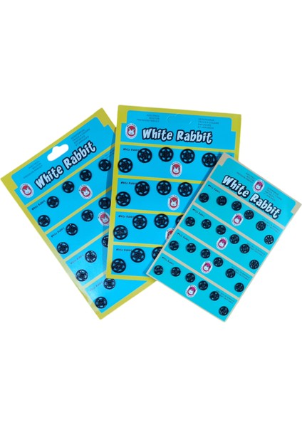 3 Boy Dikmeli Plastik Çıtçıt Seti - 72 Adet 10MM / 12MM / 15MM Siyah Dikmeli Çıtçıt