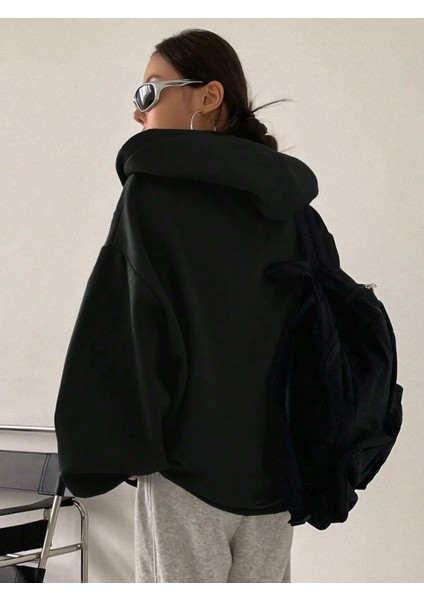 Büyük Beden Özel Tasarım Kapüşonlu Tam Fermuarlı Düz Renk Süper Oversize Battal Kadın Ceket-Sweatshırt modelleri
