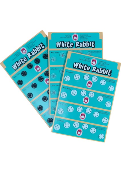 3 Boy Karışık Renkli Dikmeli Plastik Çıtçıt Seti - 10MM 72 Adet Siyah Beyaz ve Şeffaf Çıtçıt