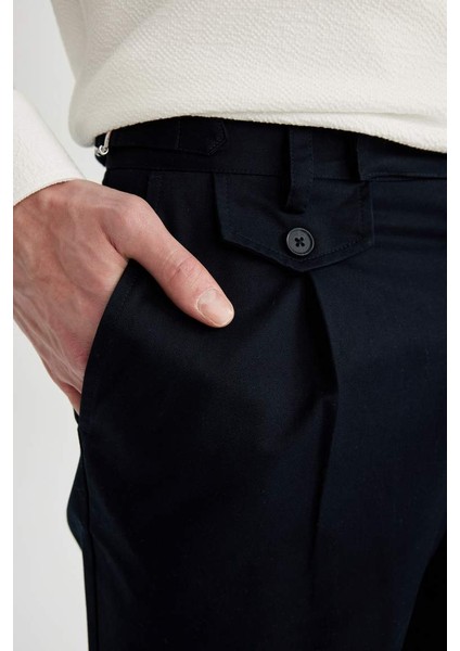 Konik Kesim Çift Paça Twill Pantolon Lacivert indirimleri