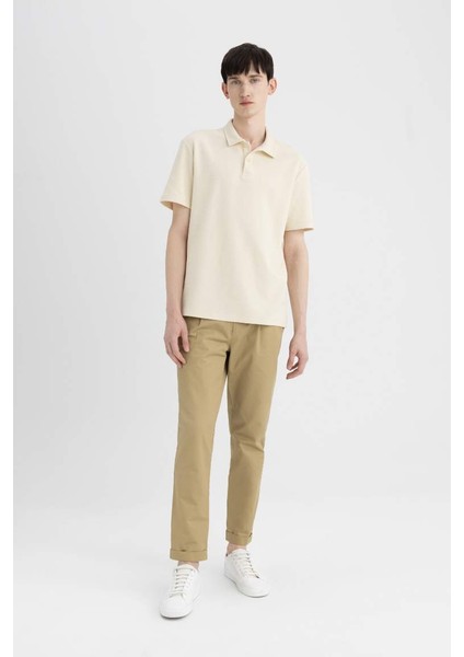 Konik Kesim Çift Paça Twill Pantolon Taş
