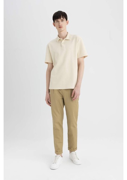 Konik Kesim Çift Paça Twill Pantolon Taş
