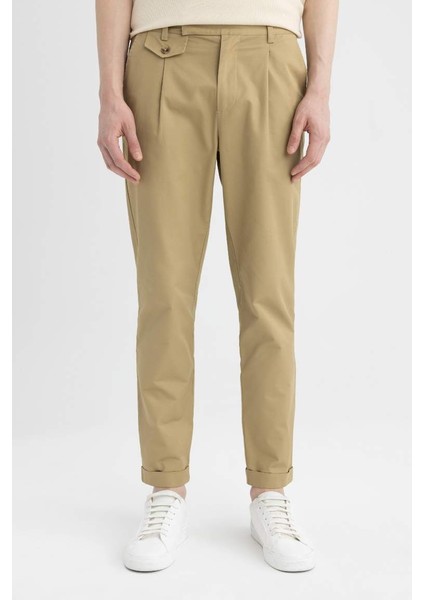 Konik Kesim Çift Paça Twill Pantolon Taş