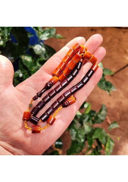 9X10 mm Kesme Nael Kaplan Imzalı Sürmeli Sıkma Kehribar Tesbih