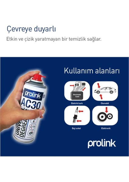 AC30 Yağsız Kontak Sprey 200 ml Kirli Paslı Yüzeyler Temizlek İçin