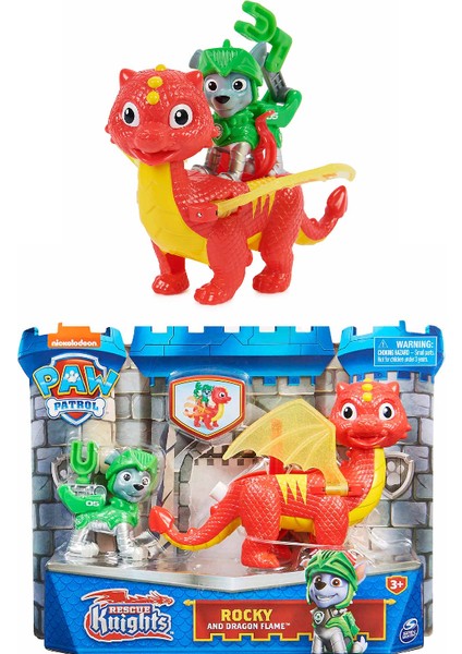 Paw Patrol Dinozorlu Kahraman Şövalyeler Oyun Seti - Rocky And Dragon Flame 20 cm