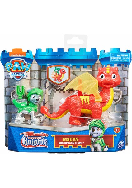 Paw Patrol Dinozorlu Kahraman Şövalyeler Oyun Seti - Rocky And Dragon Flame 20 cm