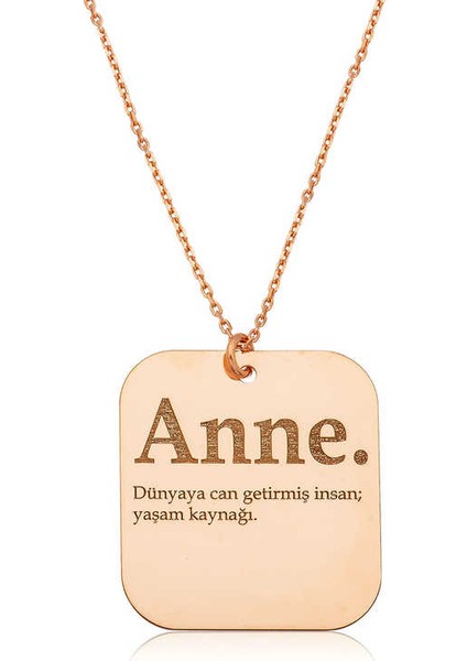 Nezade Store 925 Ayar  Gümüş Rose Anne Yazılı Plaka Kolye