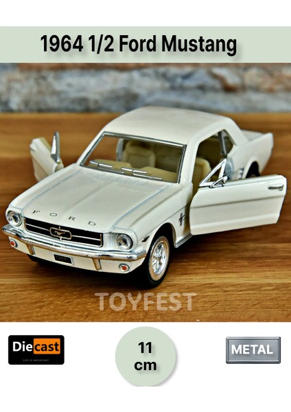 1964 1/2 Ford Mustang Çek Bırak Die - Cast Kapıları Açılabilen Metal Model Araba - Krem 11.5 cm