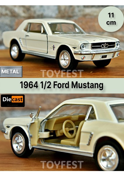 1964 1/2 Ford Mustang Çek Bırak Die - Cast Kapıları Açılabilen Metal Model Araba - Krem 11.5 cm