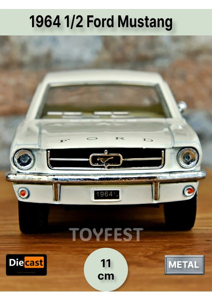1964 1/2 Ford Mustang Çek Bırak Die - Cast Kapıları Açılabilen Metal Model Araba - Krem 11.5 cm