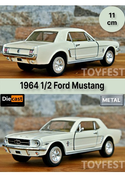 1964 1/2 Ford Mustang Çek Bırak Die - Cast Kapıları Açılabilen Metal Model Araba - Krem 11.5 cm