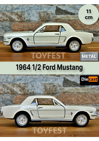 1964 1/2 Ford Mustang Çek Bırak Die - Cast Kapıları Açılabilen Metal Model Araba - Krem 11.5 cm