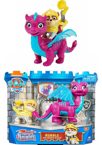 Paw Patrol Dinozorlu Kahraman Şövalyeler Oyun Seti - Rubble And Dragon Blizzie 20 cm