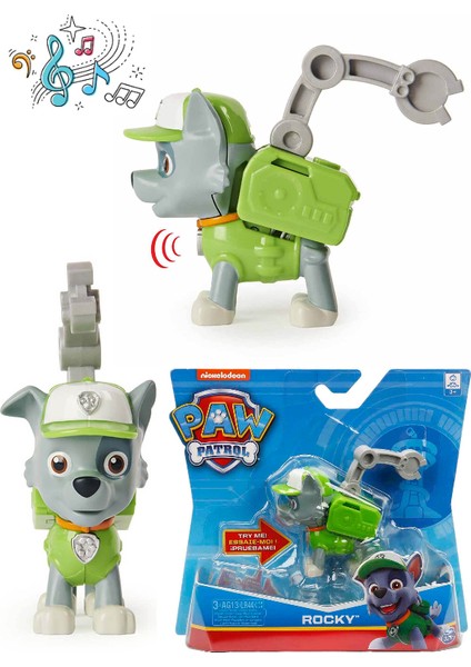 Paw Patrol Müzikli ve Rozetli Kahramanlar - Rocky - 10 cm