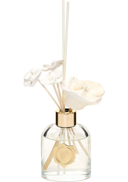 Elips Cam Şişe Seramik Çiçek Taşlı Bambu Çubuklu Oud Vanilya Oda Kokusu 130 ml