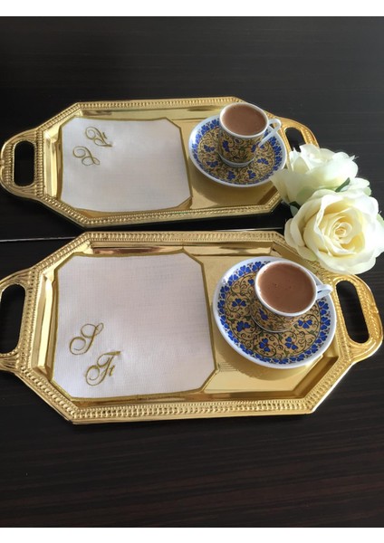 Kişiye Özel Harf Nakışlı Söz Nişan Mendili, Kahve Yanı Sunum Peçetesi, Kokteyl Peçete