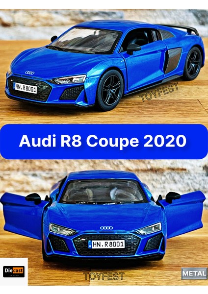 Audi R8 Coupe 2020 Çek Bırak Die - Cast Kapıları Açılabilen Metal Model Araba - Mavi 11.5 cm