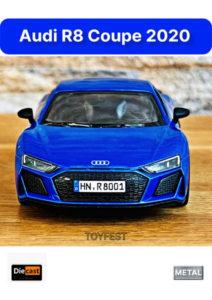 Audi R8 Coupe 2020 Çek Bırak Die - Cast Kapıları Açılabilen Metal Model Araba - Mavi 11.5 cm modelleri