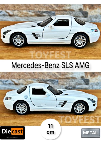 Mercedes - Benz Sls Amg Çek Bırak Die - Cast Kapıları Açılabilen Metal Model Araba - Beyaz 11.5 cm