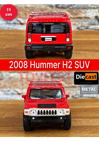 2008 Hummer H2 Suv Çek Bırak Die - Cast Kapıları Açılabilen Metal Model Araba - Kırmızı 11.5 cm modelleri