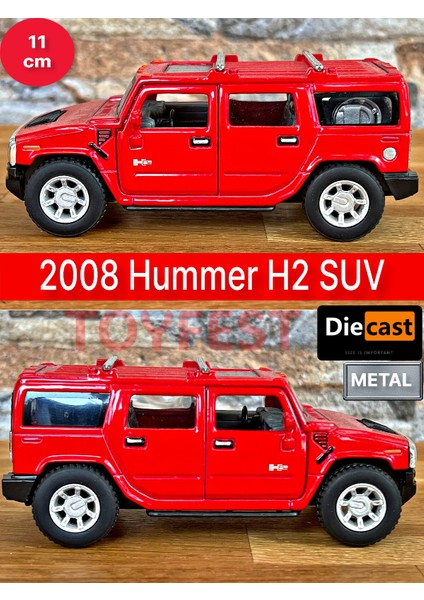 2008 Hummer H2 Suv Çek Bırak Die - Cast Kapıları Açılabilen Metal Model Araba - Kırmızı 11.5 cm fırsatları