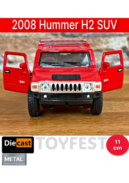 2008 Hummer H2 Suv Çek Bırak Die - Cast Kapıları Açılabilen Metal Model Araba - Kırmızı 11.5 cm indirimleri
