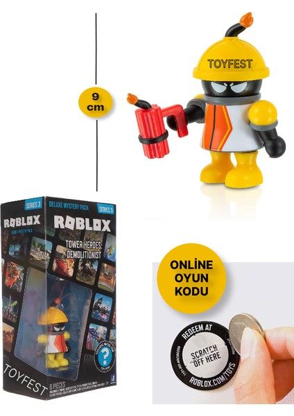 Roblox Deluxe Mystery Pack Seri 3 Tower Heroes : Demolitionist Figür - 9 cm ve Online Oyun Kodu