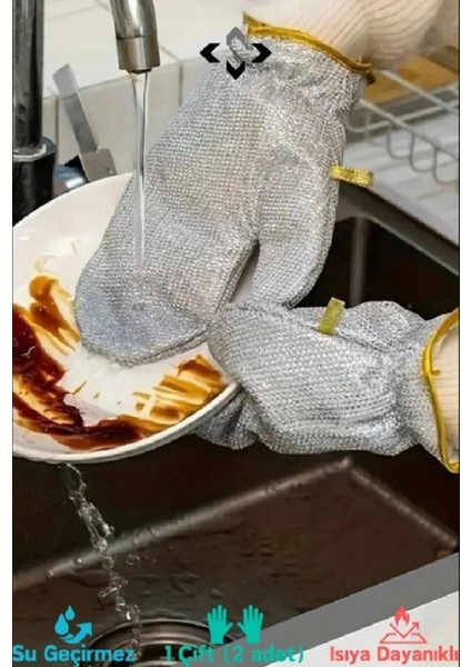 Teldiven Bulaşık Eldiveni 2 Adet Bulaşık Telli Eldiven Çizmez Çelik Bulaşık Yıkama Eldiveni