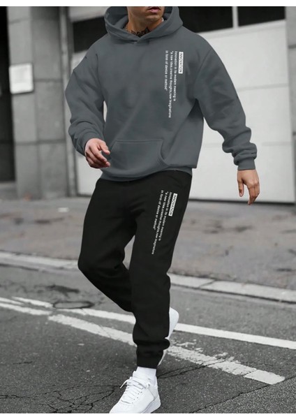 Büyük Beden Özel Tasarım Kapüşonlu Innovatıon Baskılı Kışlık Modern Battal Erkek Eşofman Takımı