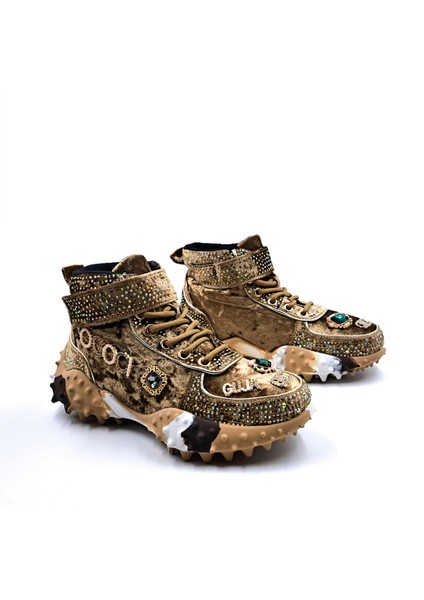 G24K351 Özel Tasarım Taşlı ve Bilekli Camel Renk Kadın Sneaker