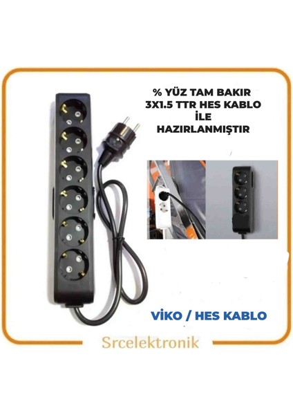 Multi-Let 6 Li 1.5 Hes Kablo (1 Ile 10 Metre Arası) Topraklı Çocuk Korumalı Uzatma ( 3X1.5 Hes Kablo Tam Bakır) Ttr Kablo Tseli Ho5Vv-F