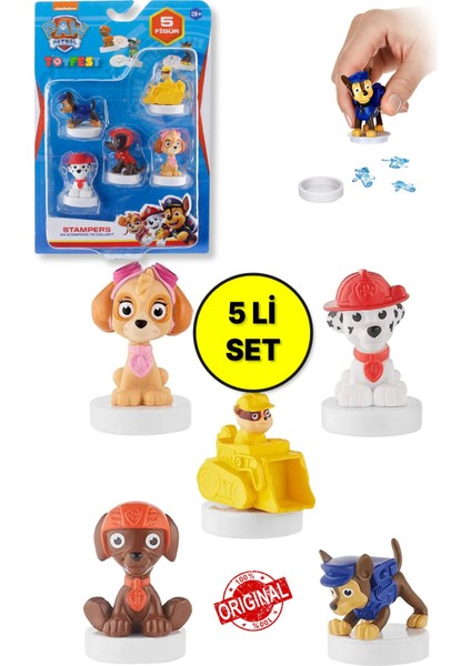 Paw Patrol Damgalı Mühürlü 5 Li Figür Seti ( Marshall - Chase - Rubble - Skye - Zuma ) 4 - 7 cm