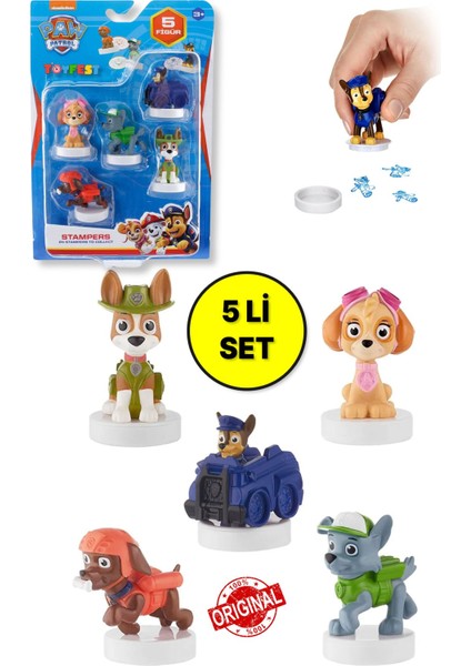 Paw Patrol Damgalı Mühürlü 5 Li Figür Seti ( Tracker - Chase - Rocky - Skye - Zuma ) 4 - 7 cm