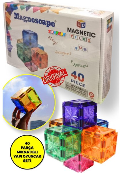 Magnescape Magnetic Tiles Mıknatıslı 3D Yapı Oyuncağı Seti- 40 Parça