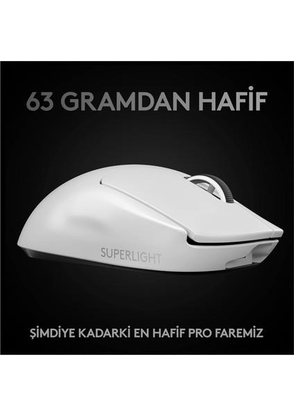 Logitech G Pro x Superlıght Kablosuz Lıghtspeed Oyuncu Mouse, 25.600 Dpı, Hero Sensör, 5 Özelleştirilebilir Tuş, 1 Ms Bildirim Hızı, Uzun Pil Ömrü, Pc / Mac ile Uyumlu, Beyaz