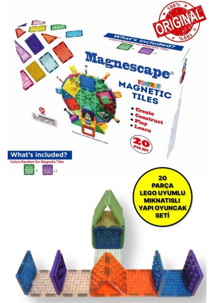 Magnescape Magnetic Tiles Mıknatıslı 3D Yapı Oyuncağı - 20 Parça