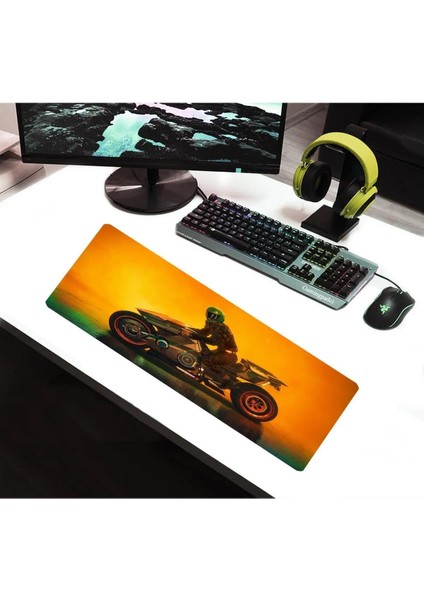 70X30 cm CYBER MOTO Desenli Dikişli Kaydırmaz Tabanlı Speed Ver. Mouse Pad Oyuncu Gaming