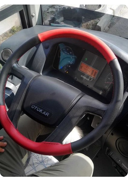 Dikişli Deri Direksiyon Kılıfı Siyah/Kırmızı Siyah Dikişli Otokar Otobüs Için fiyatları