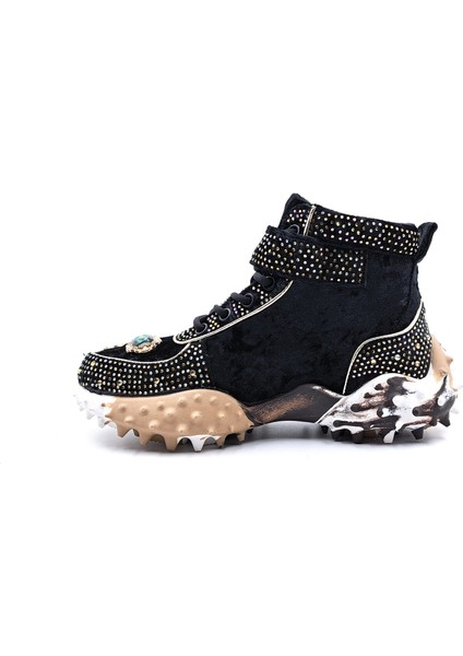 G24K351 Özel Tasarım Taşlı ve Bilekli Siyah Renk Kadın Sneaker fiyatları