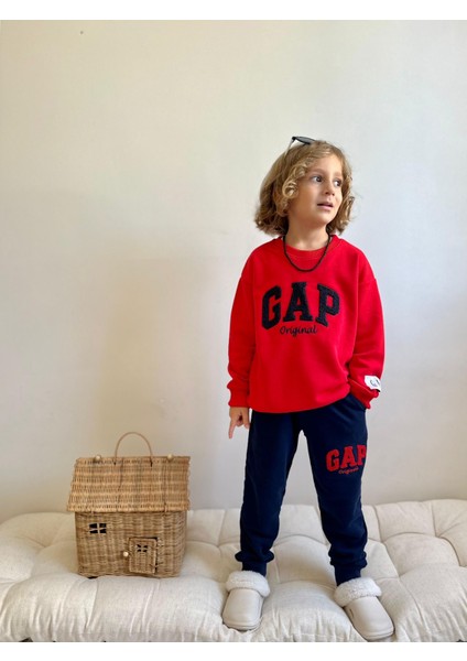 Sacro Kids Punch Işlemeli Eşofman-Sweatshirt 3 Iplik Kışlık Erkek Çocuk Takım