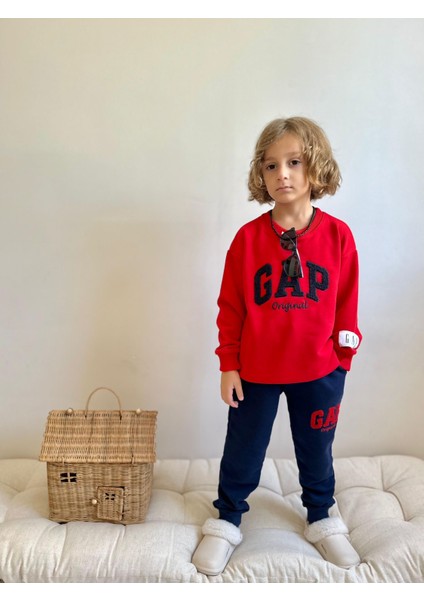 Sacro Kids Punch Işlemeli Eşofman-Sweatshirt 3 Iplik Kışlık Erkek Çocuk Takım