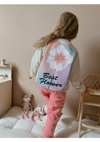 Sacro Kids Flowers Baskılı Eşofman-Sweatshirt 3 Iplik Kışlık Kız Çocuk Takım