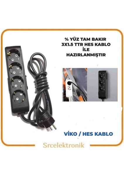 Multi-Let 4'Lü 1.5 Hes Kablo (1 Ile 10 Metre Arası) Topraklı Çocuk Korumalı Uzatma ( 3X1.5 Hes Kablo Tam Bakır) Ttr Kablo Tseli Ho5Vv-F