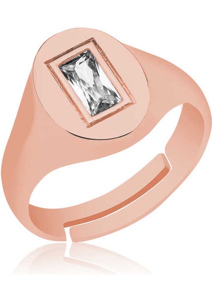 ​by Nevser Gümüş Ayarlanabilir Rose Baget Taşlı Şovalye Yüzük